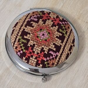 Cross Stitch Compact Mirror with Floral Design